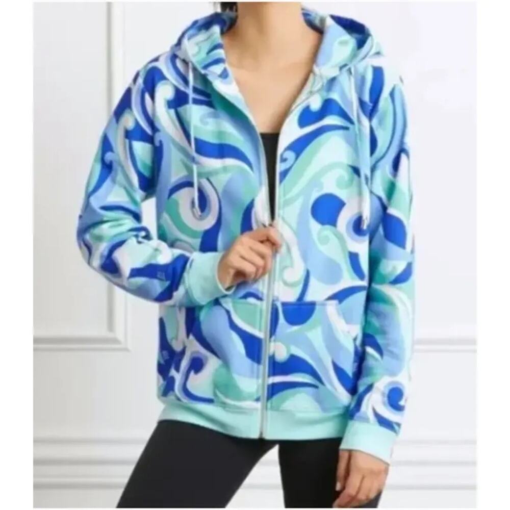 Hill House Women's The Allie Zip Up Hoodie Jacket Ocean Kaleidoscope NWT Size L - Picture 3 of 7